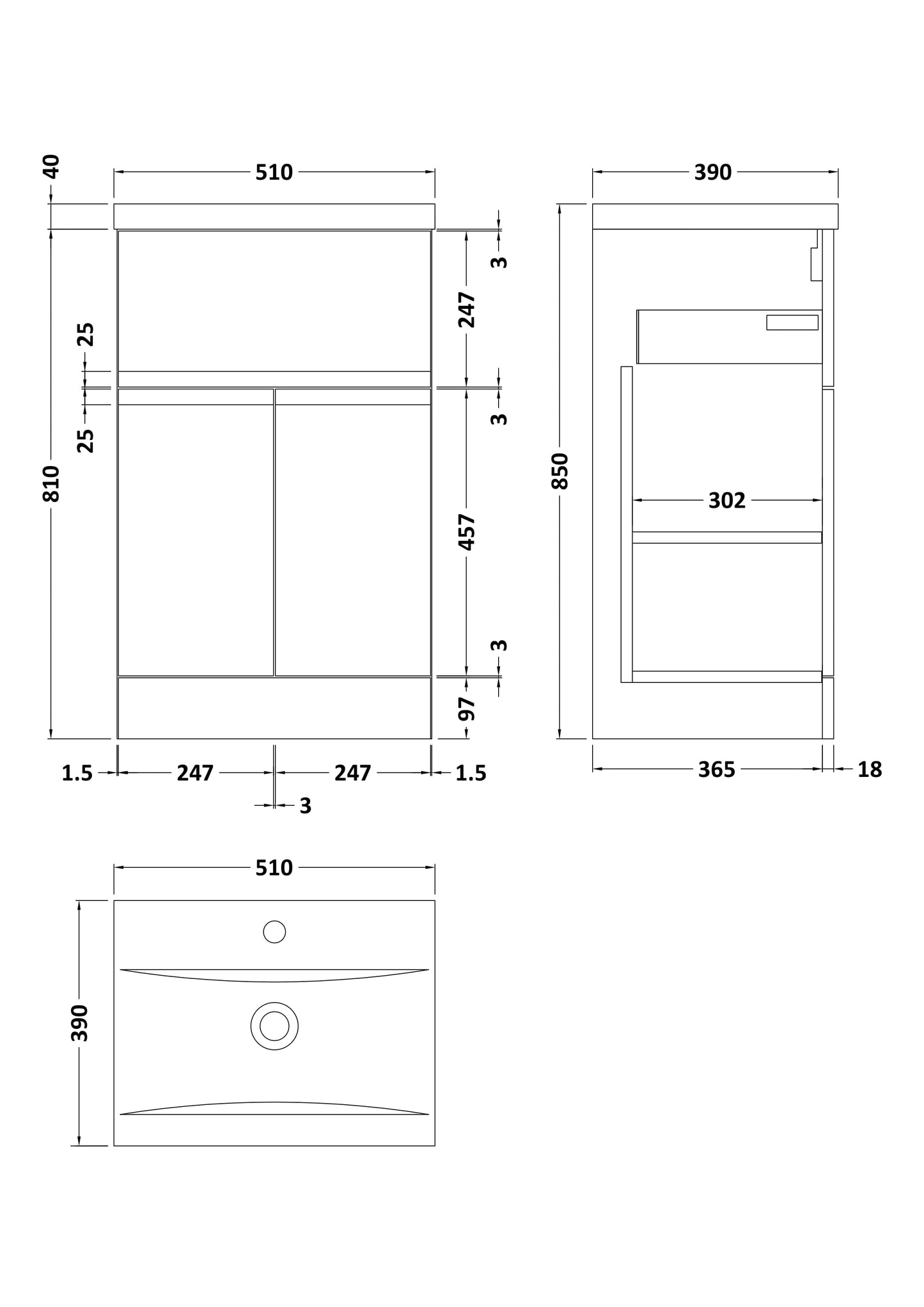 Hudson Reed 500mm Floor Standing 2 Door/Drawer Vanity & Basin 1