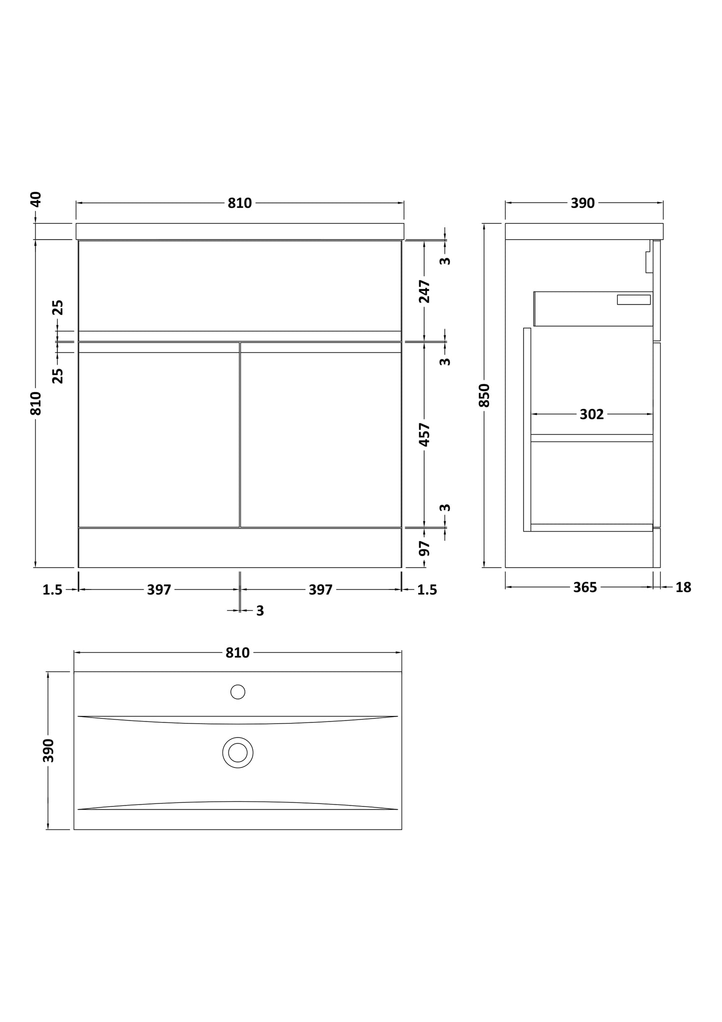 Hudson Reed 800mm Floor Standing 2 Door/Drawer Vanity & Basin 1