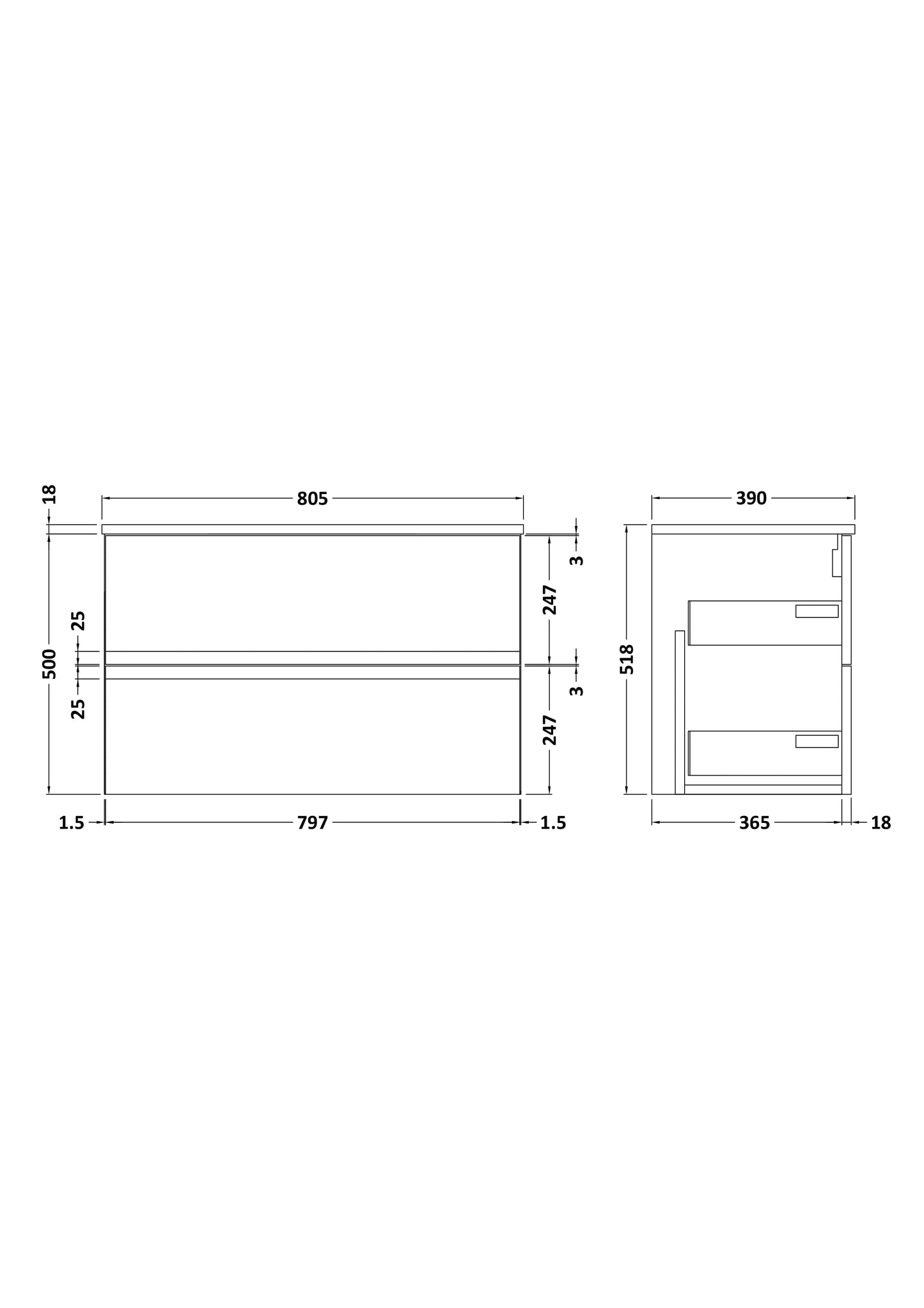 Hudson Reed 800mm Wall Hung 2 Drawer Vanity & Worktop