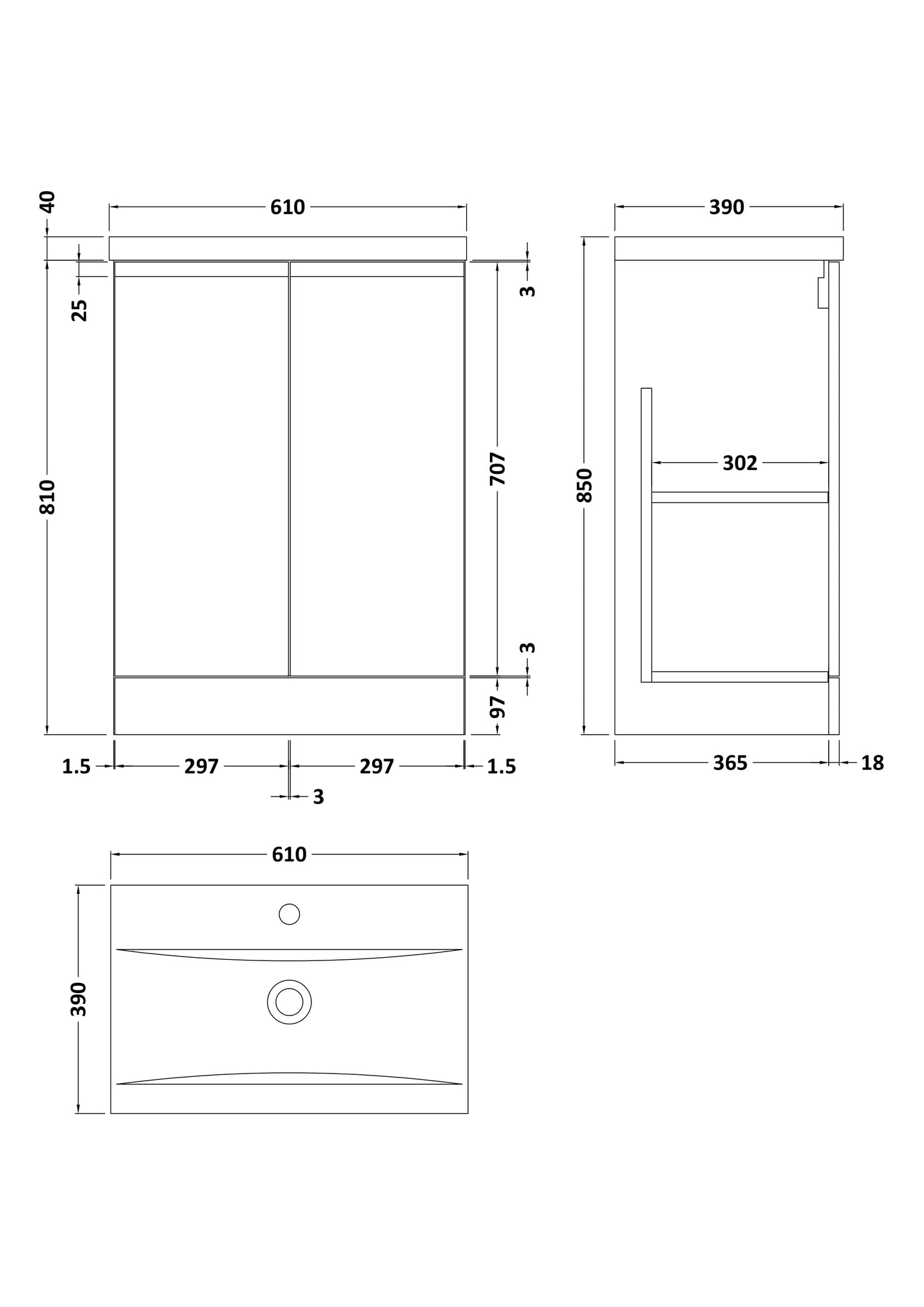 Hudson Reed 600mm Floor Standing 2 Door Vanity & Basin 1
