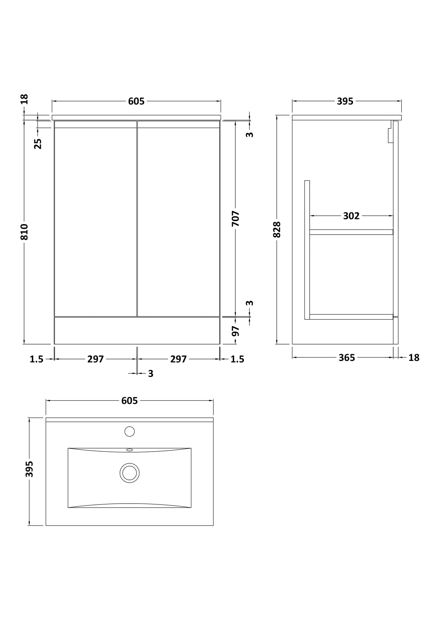 Hudson Reed 600mm Floor Standing 2 Door Vanity & Basin 2