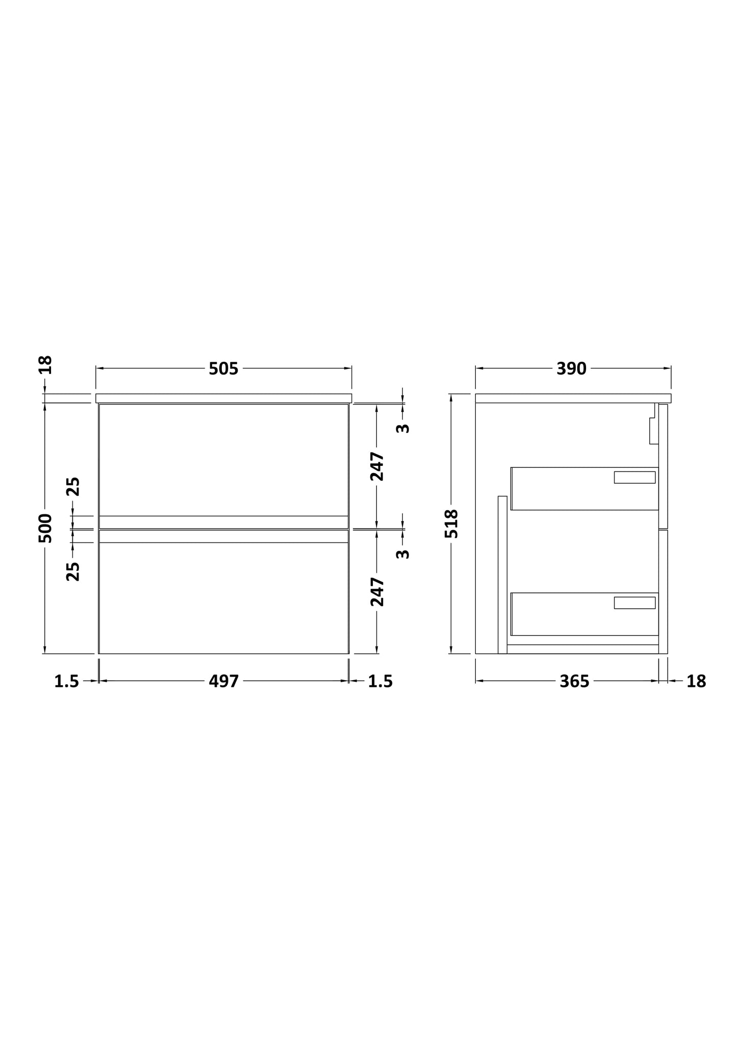 Hudson Reed 500mm Wall Hung 2-Drawer Vanity Unit & Worktop