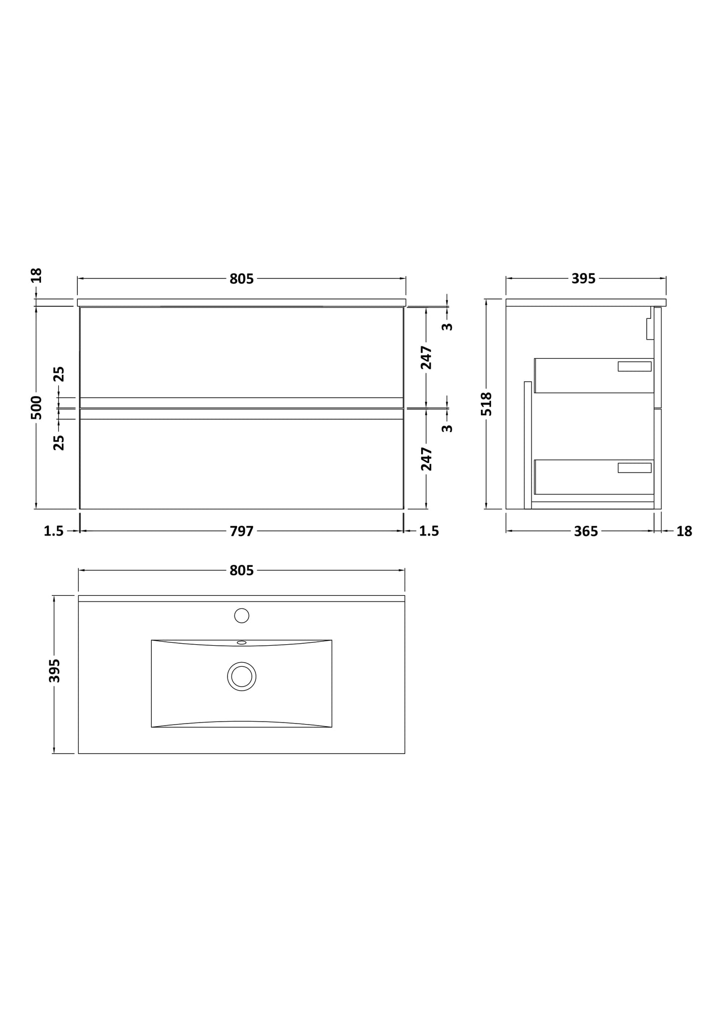 Hudson Reed 800mm Wall Hung 2-Drawer Vanity Unit & Basin 2