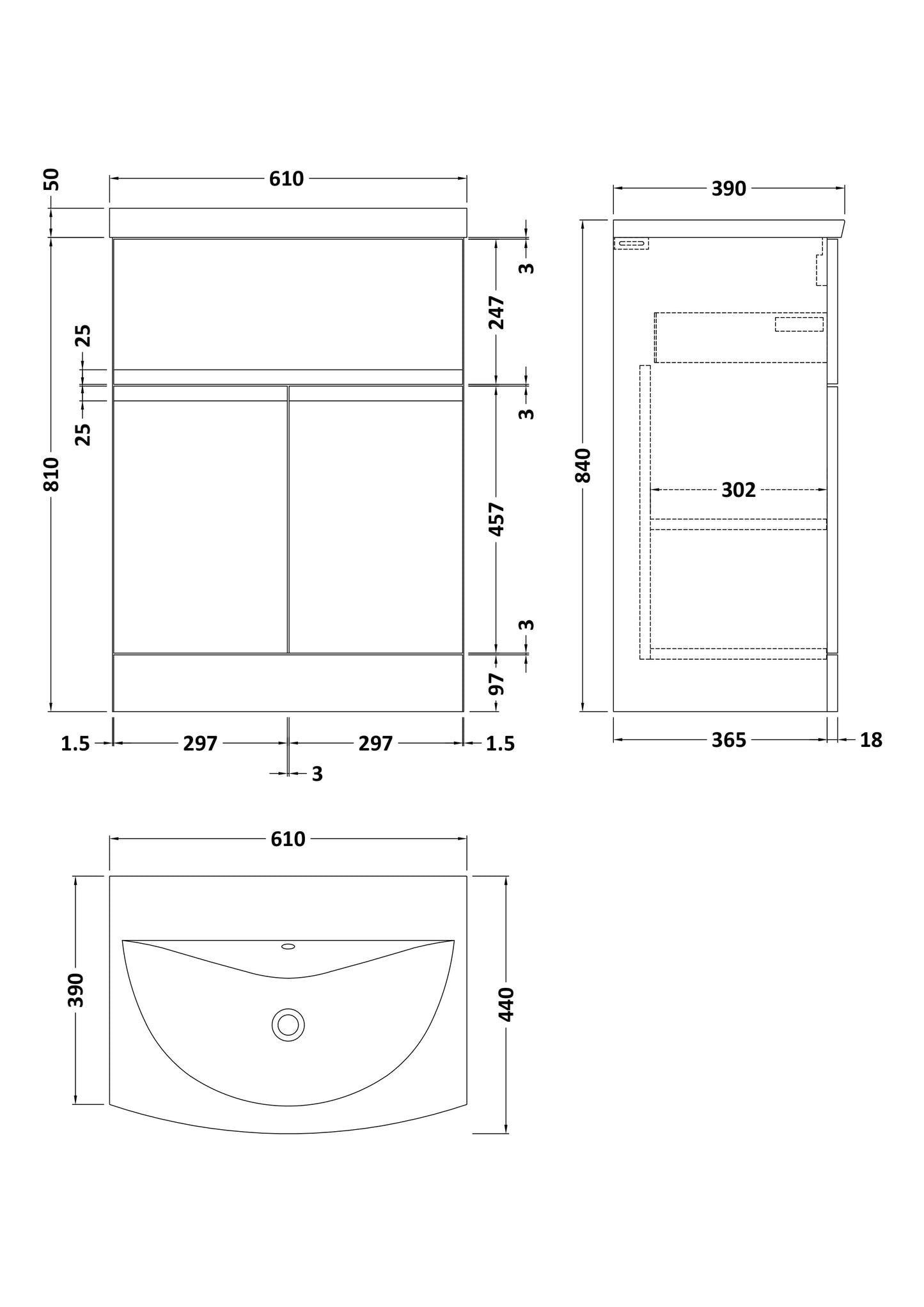 Hudson Reed 600mm Floor Standing 2 Door/Drawer Vanity Unit & Basin 4