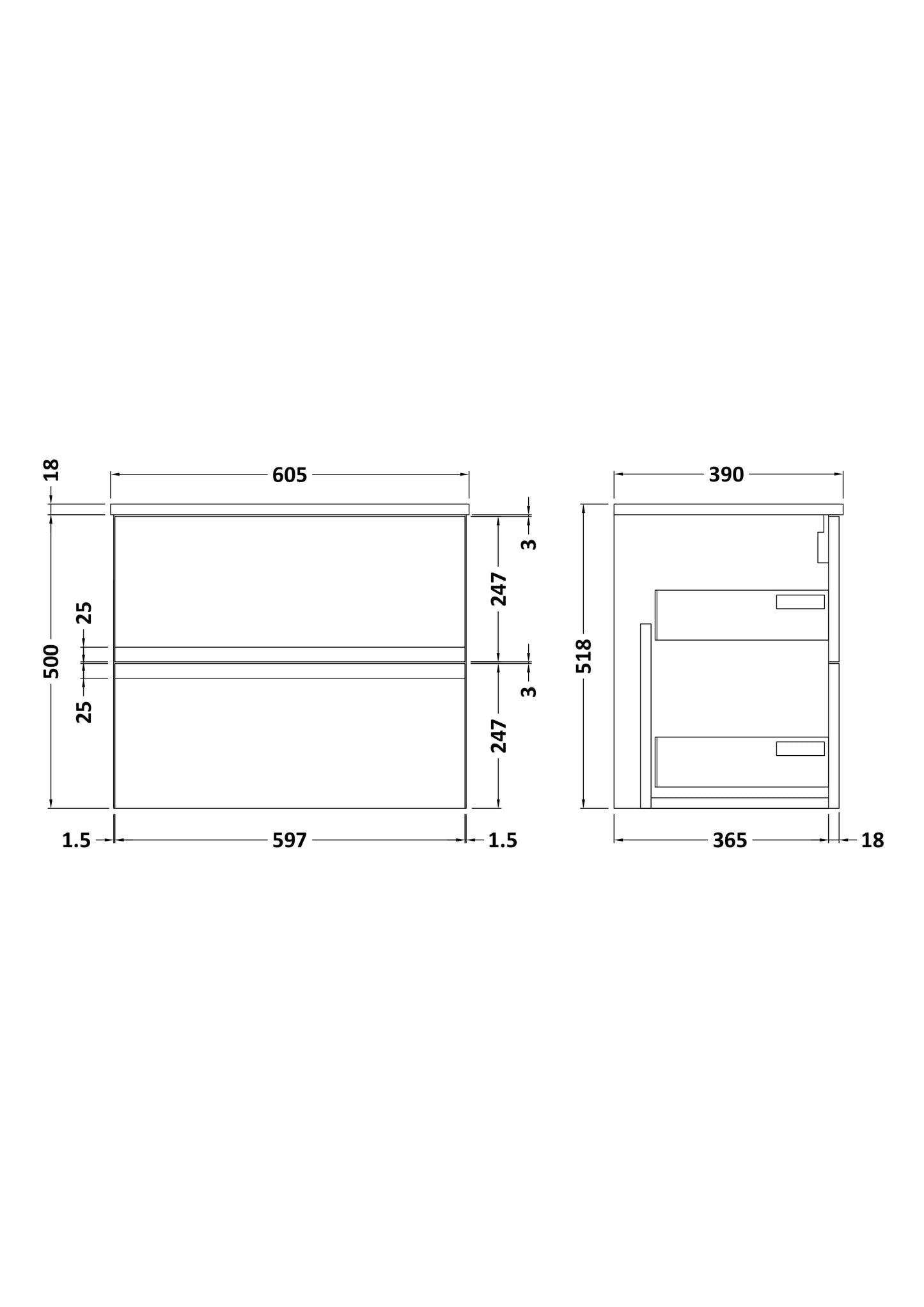 Hudson Reed 600mm Wall Hung 2-Drawer Vanity Unit & Worktop
