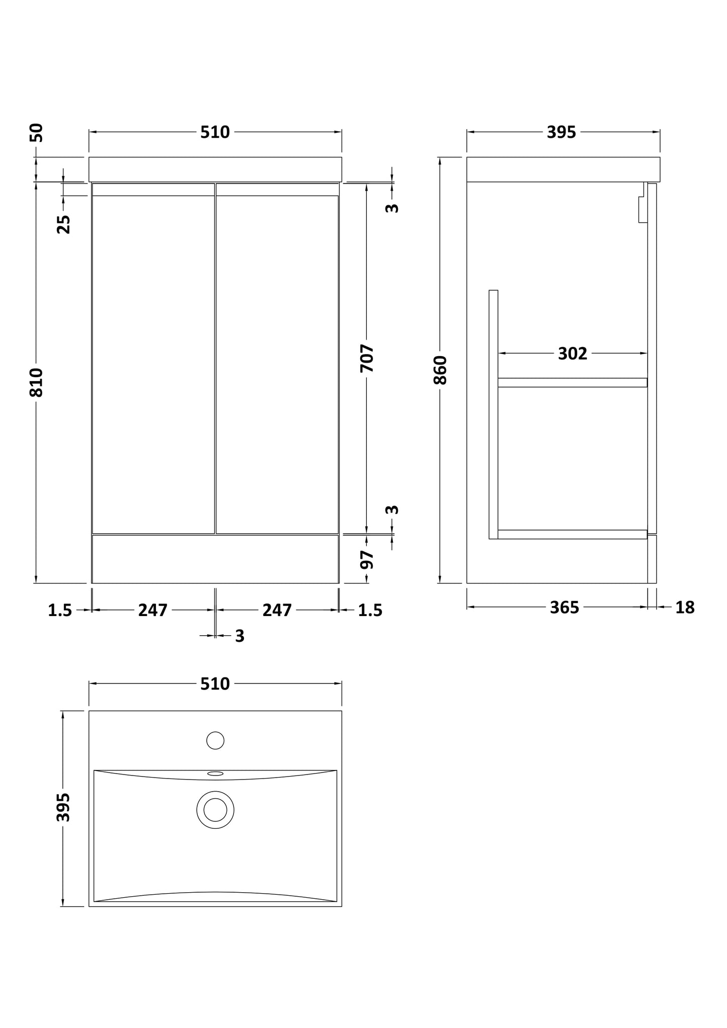 Hudson Reed 500mm Floor Standing 2-Door Vanity Unit & Basin 3
