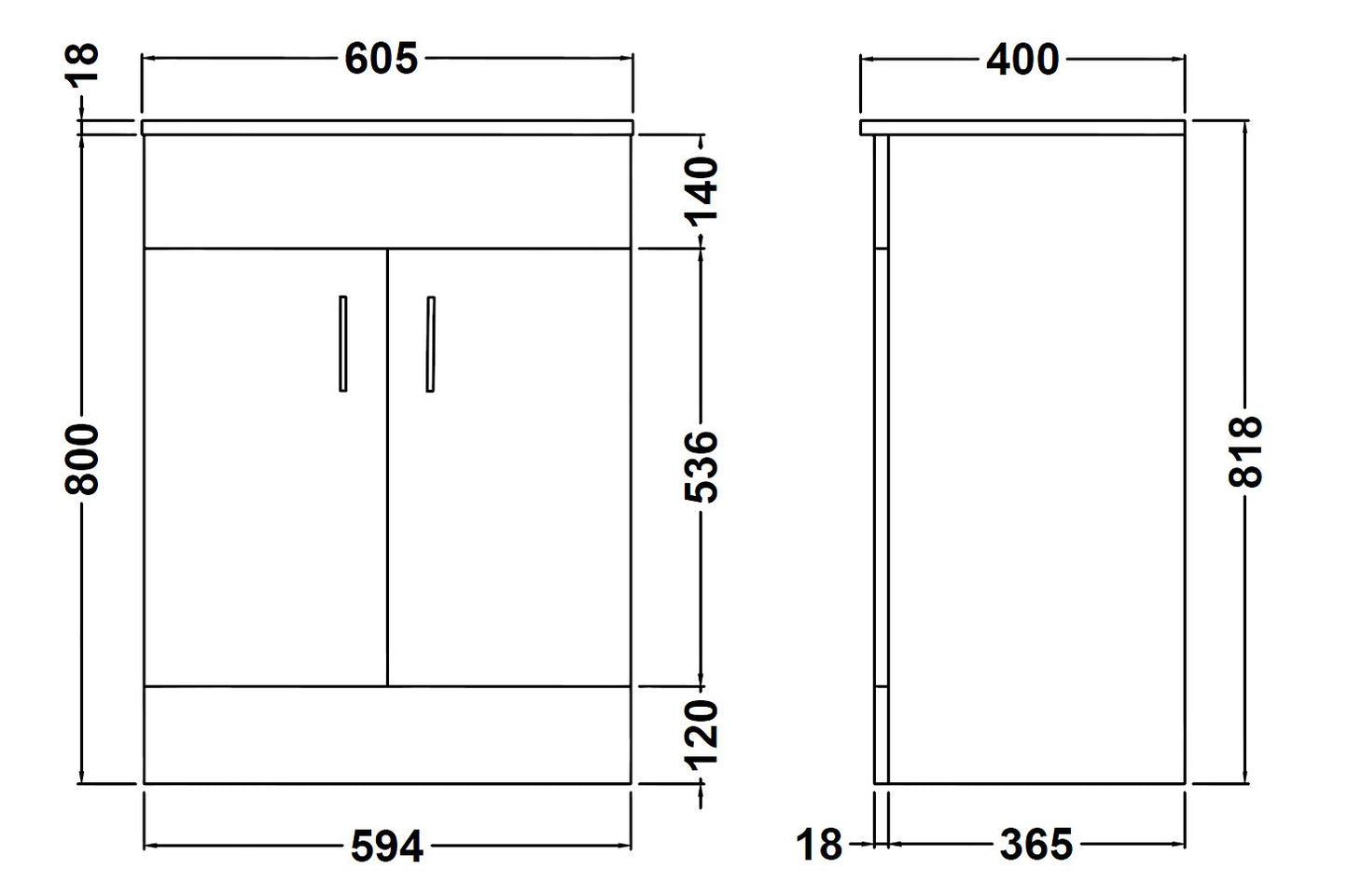 NUIE 600mm Floor Standing Cabinet & Minimalist Basin