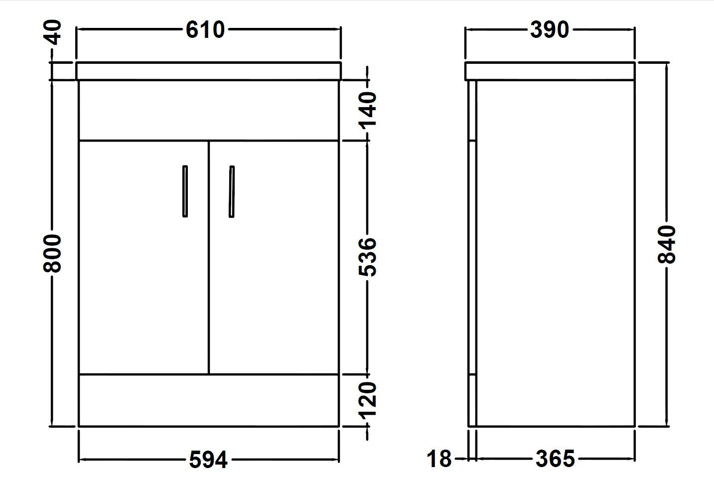 NUIE 600mm Floor Standing Cabinet & Mid-Edge Basin