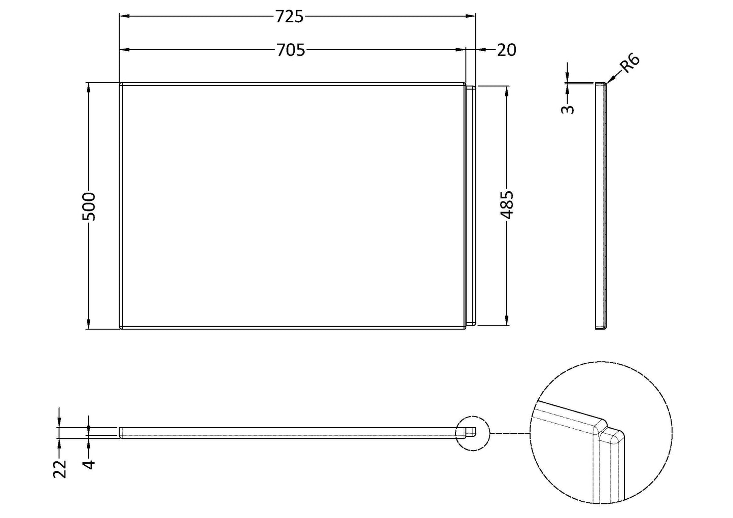 NUIE Shower Bath End Panel (725mm)