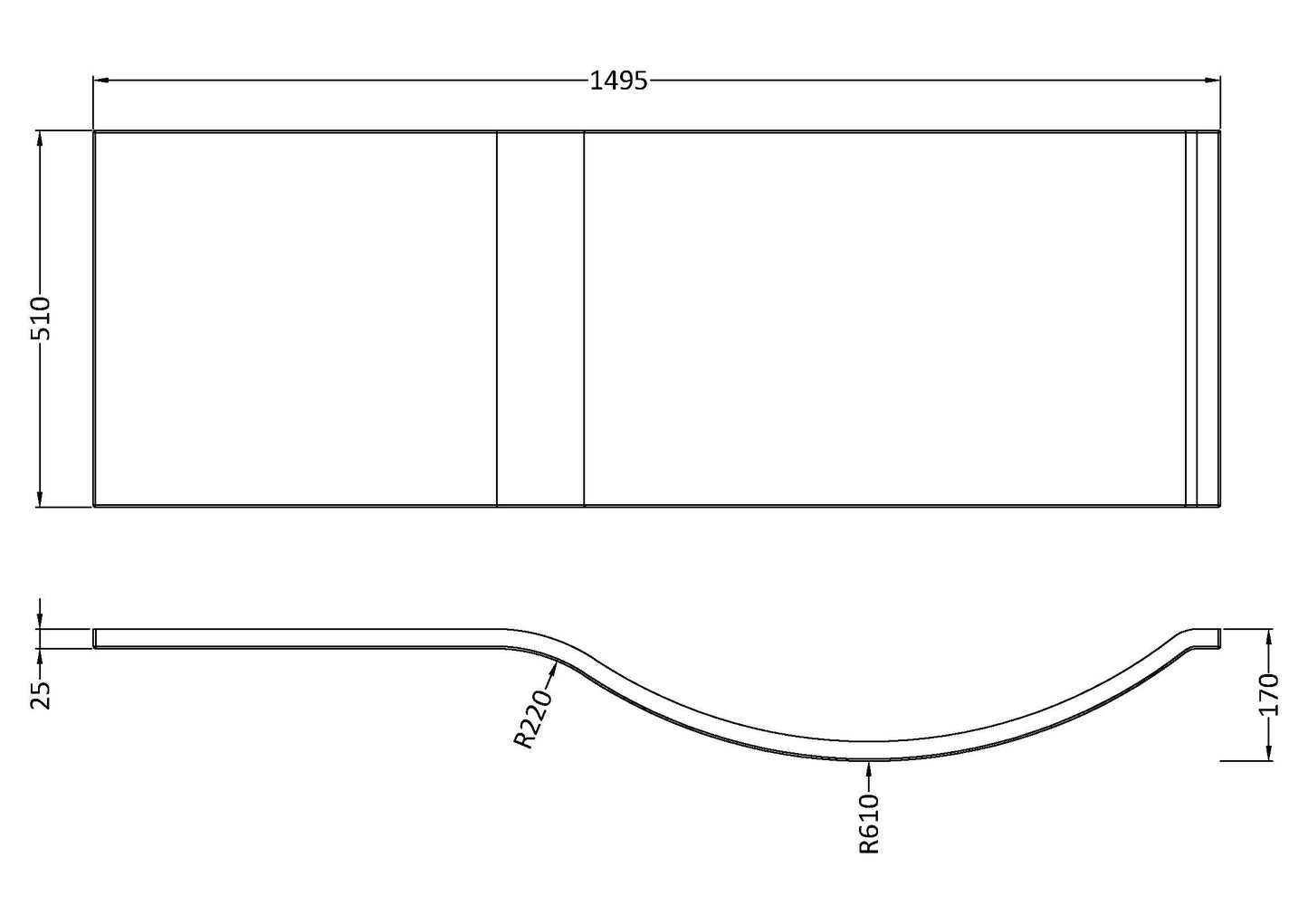 NUIE 1500mm P shaped front panel