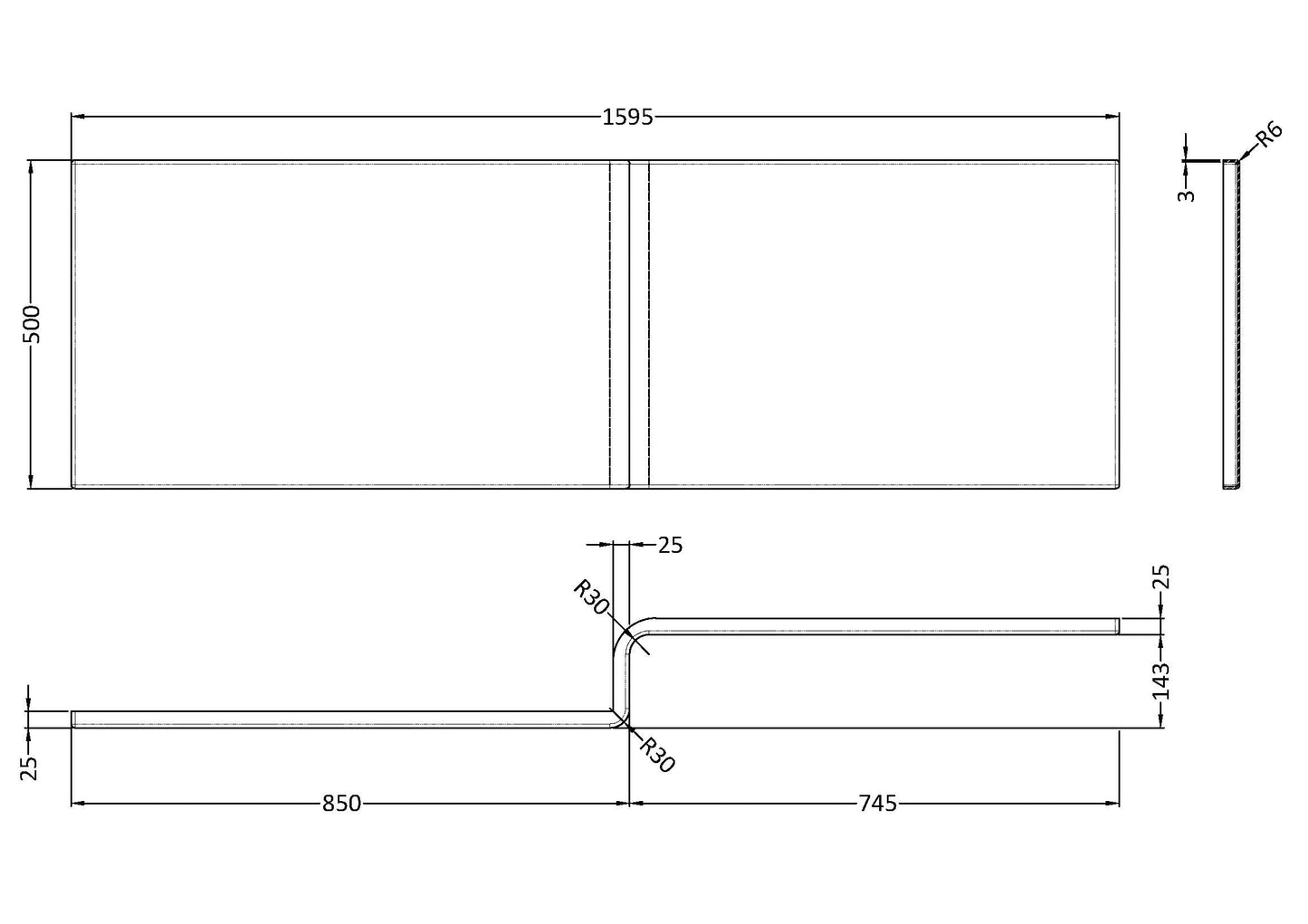 NUIE 1600mm square showerbath front panel