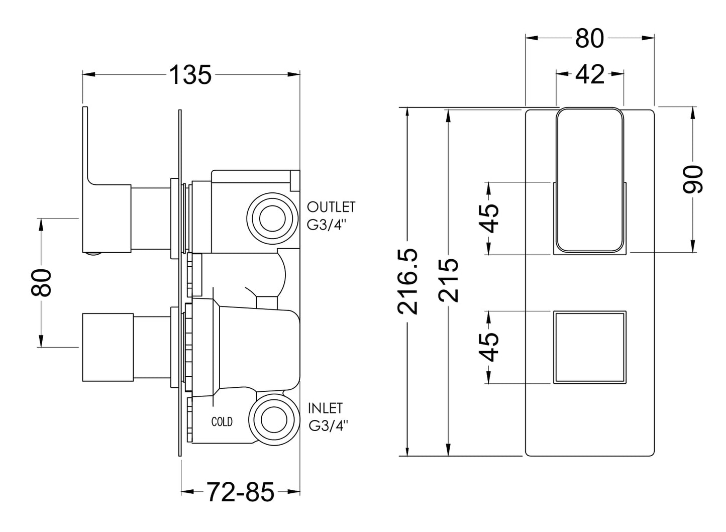 NUIE Windon Twin Thermostatic Valve with Diverter
