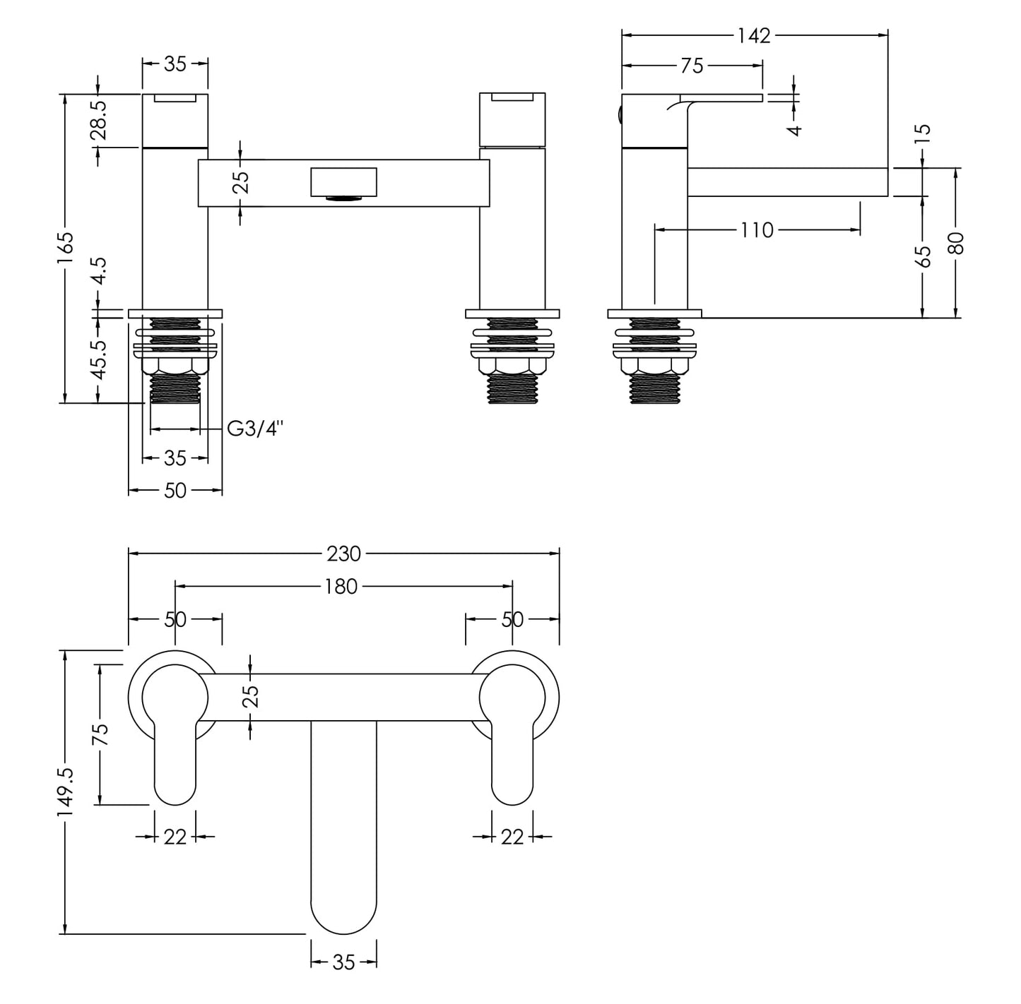 NUIE Deck Mounted Bath Filler