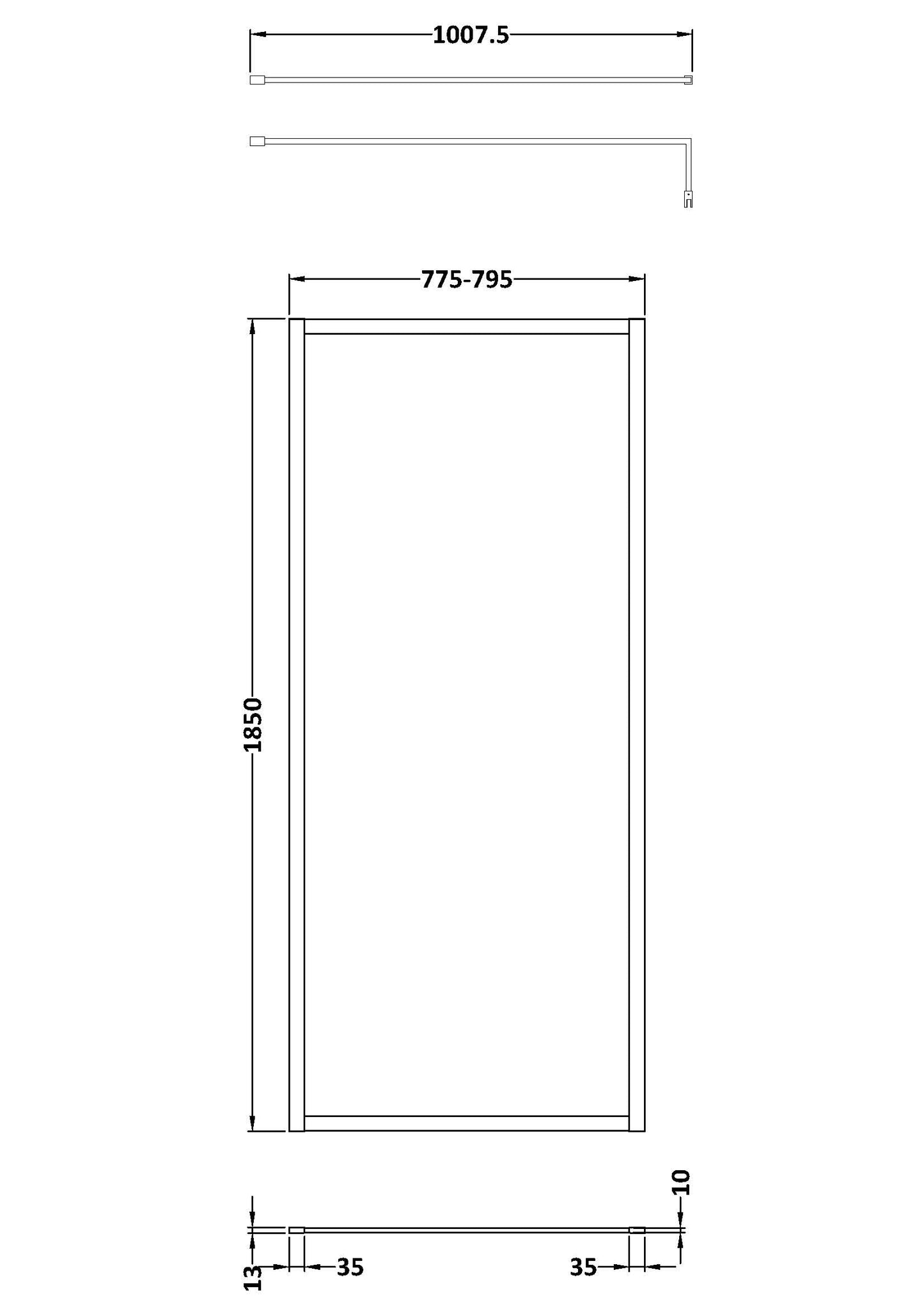 NUIE Full Outer Frame Wetroom Screen 1850x800x8mm