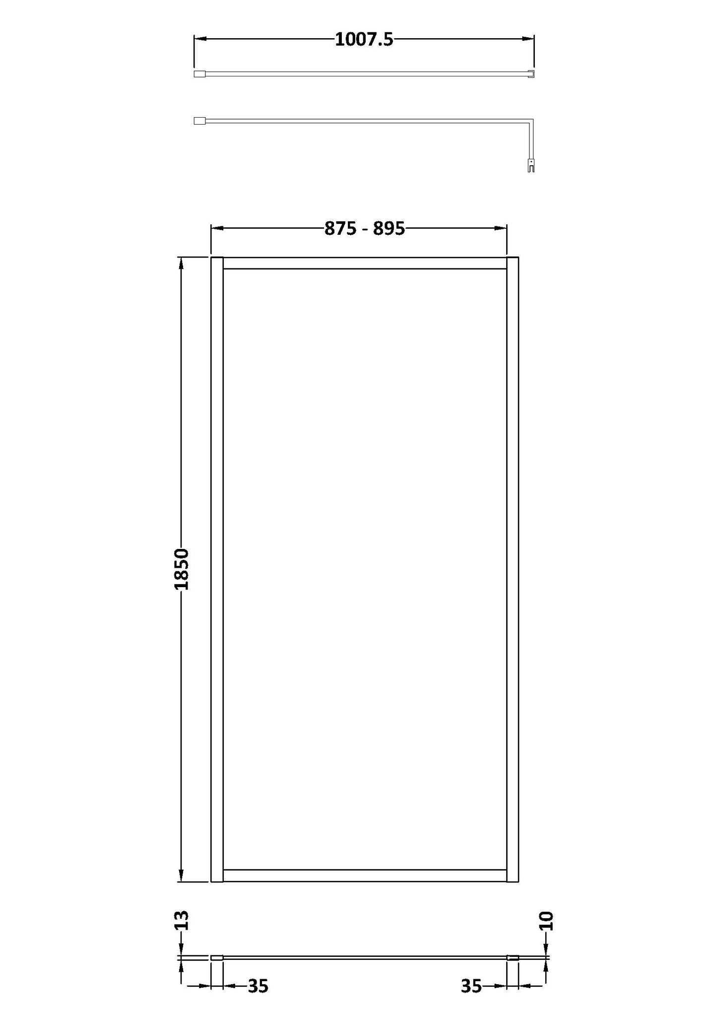 NUIE Full Outer Frame Wetroom Screen 1850x900x8mm