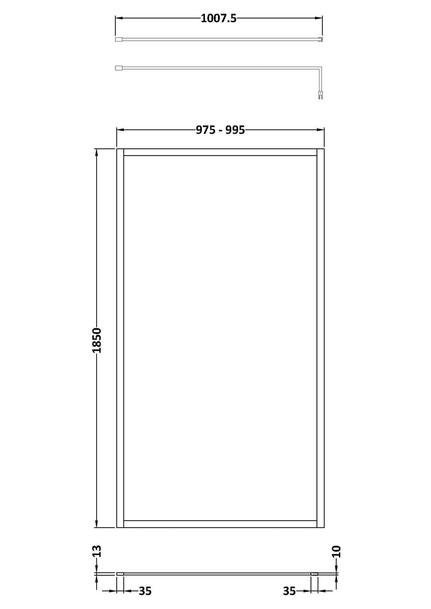 NUIE Full Outer Frame Wetroom Screen 1850x1000x8mm