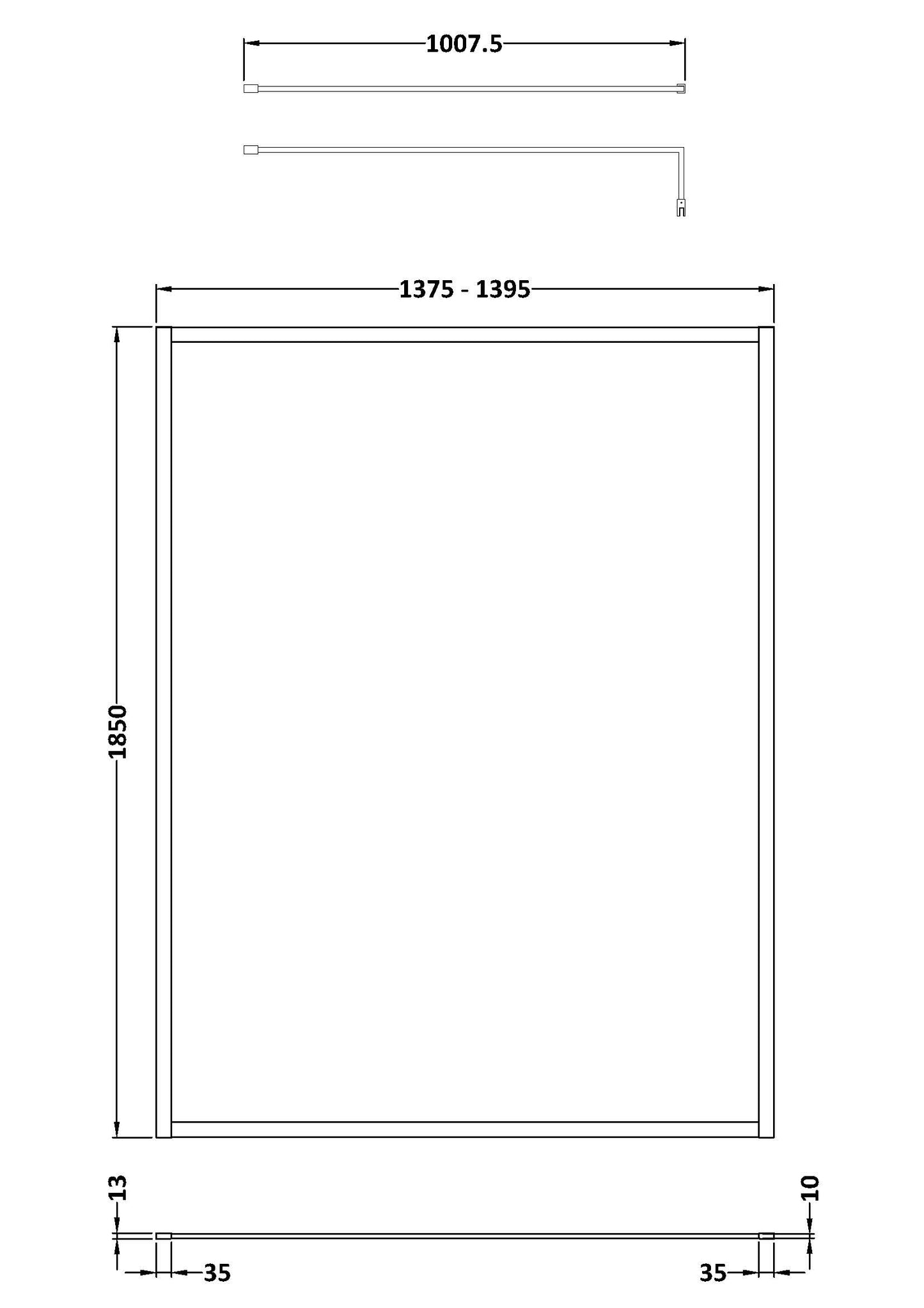 NUIE Full Outer Frame Wetroom Screen 1850x1400x8mm