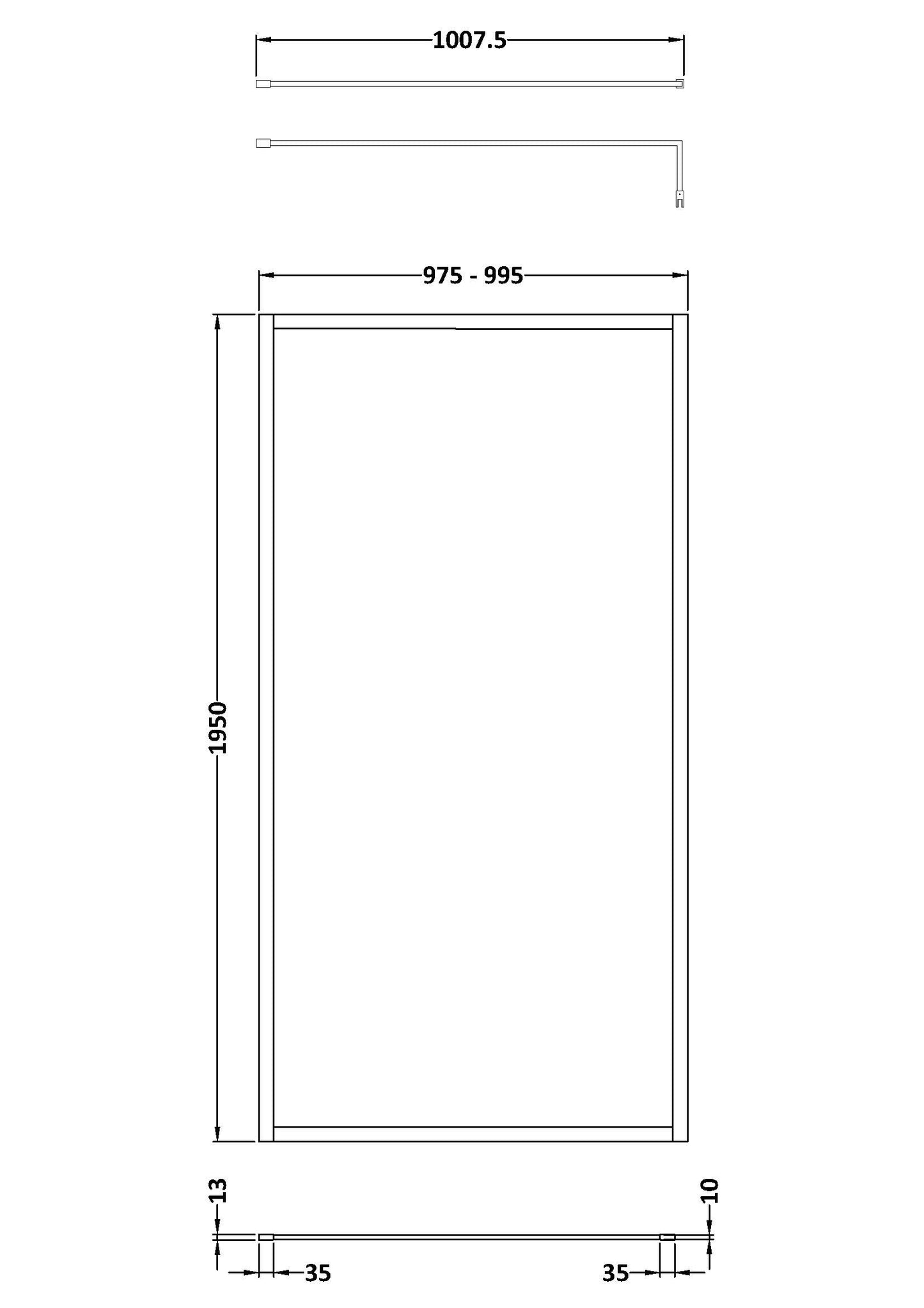 Hudson Reed Full Outer Frame Wetroom Screen 1950x1000x8mm
