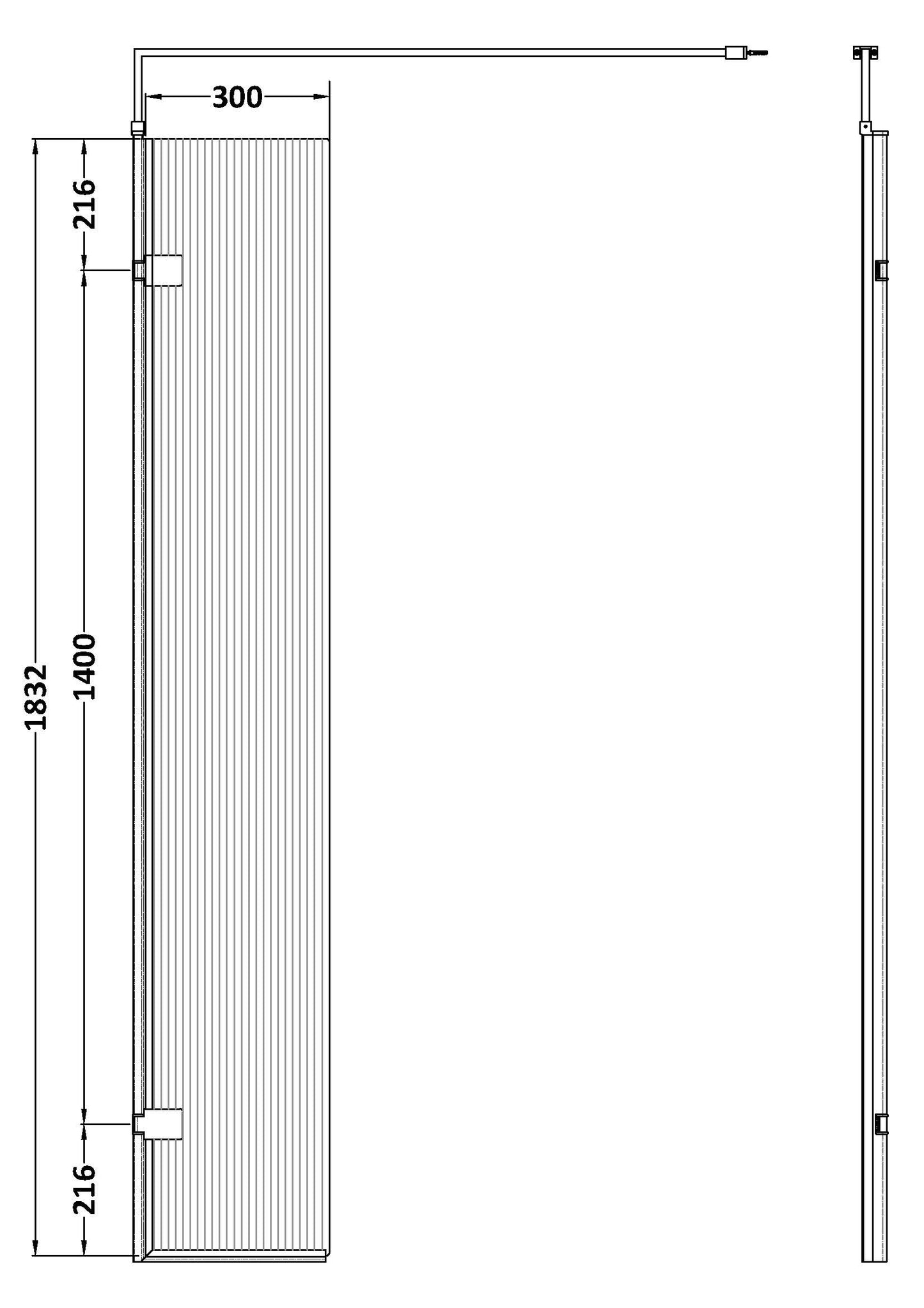 NUIE 300mm Fluted Hinged Screen with Support Bar