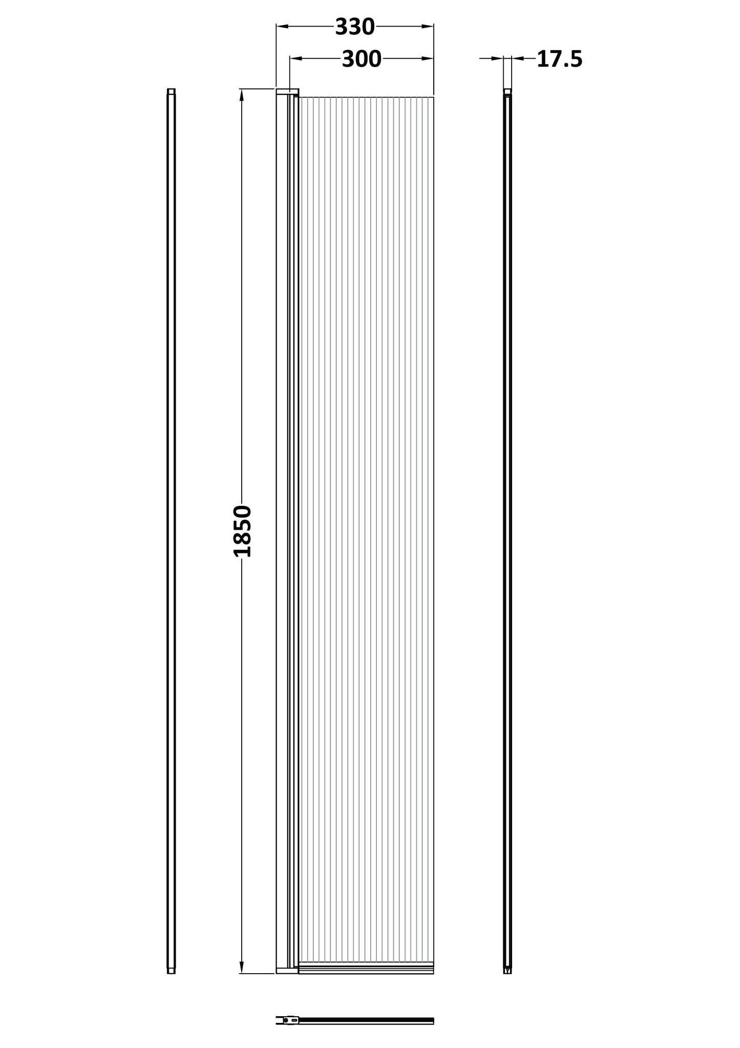 NUIE 1850 x 300 x 8mm Fluted Hinged Screen