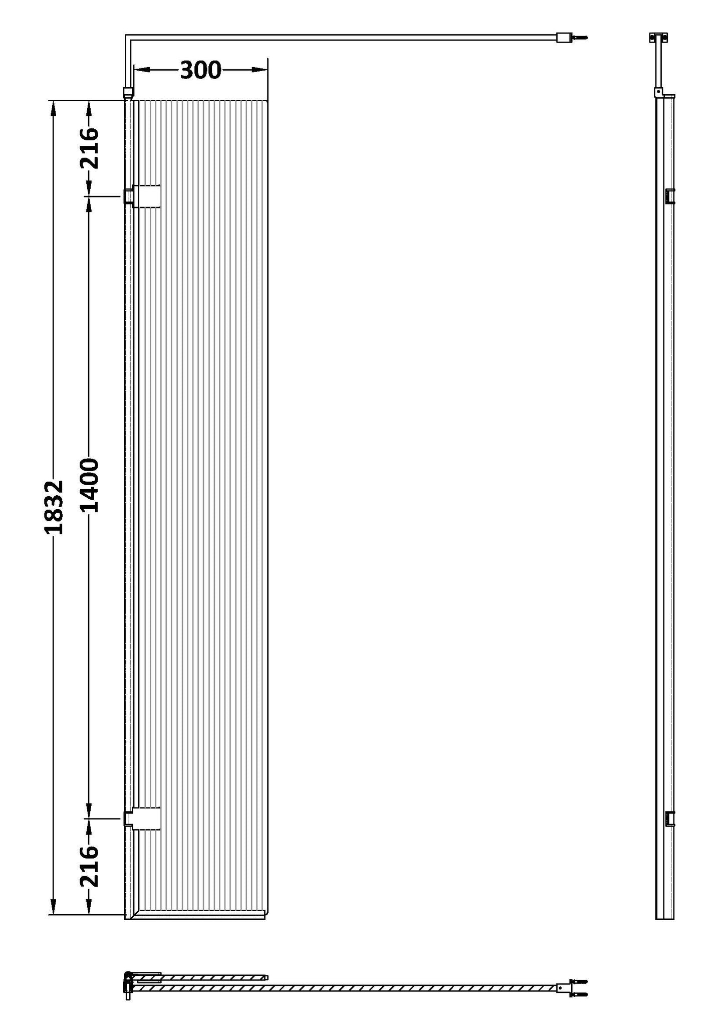 NUIE 300mm Fluted Hinged Screen with Support Bar