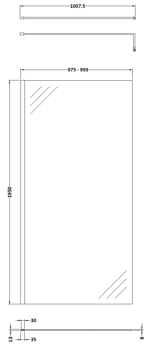 Hudson Reed 1000mm Wetroom Screen & Support Bar