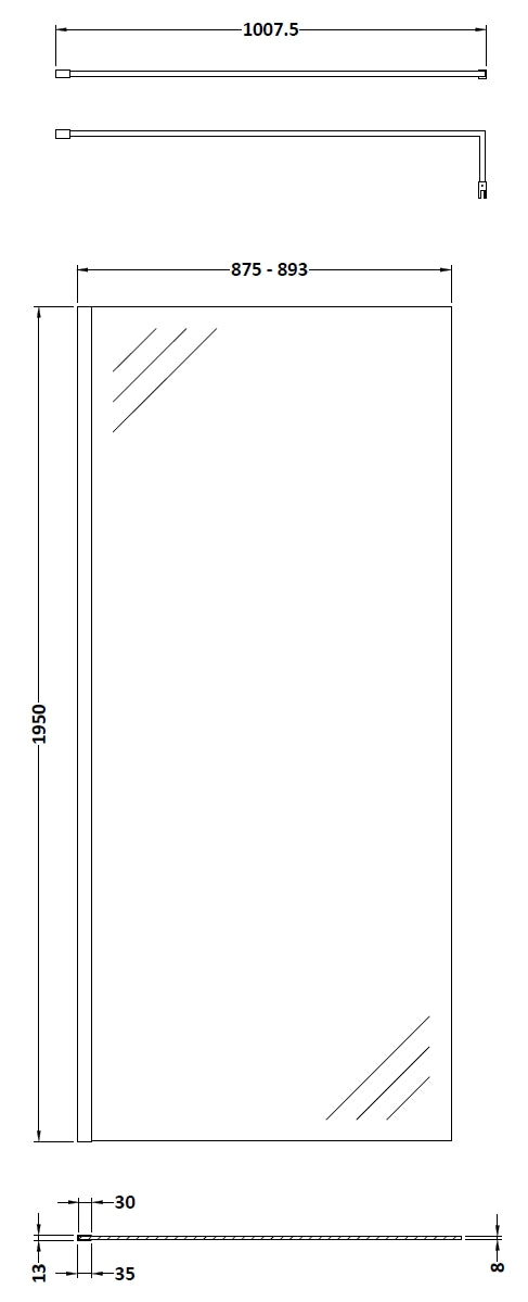 Hudson Reed 900mm Wetroom Screen & Support Bar