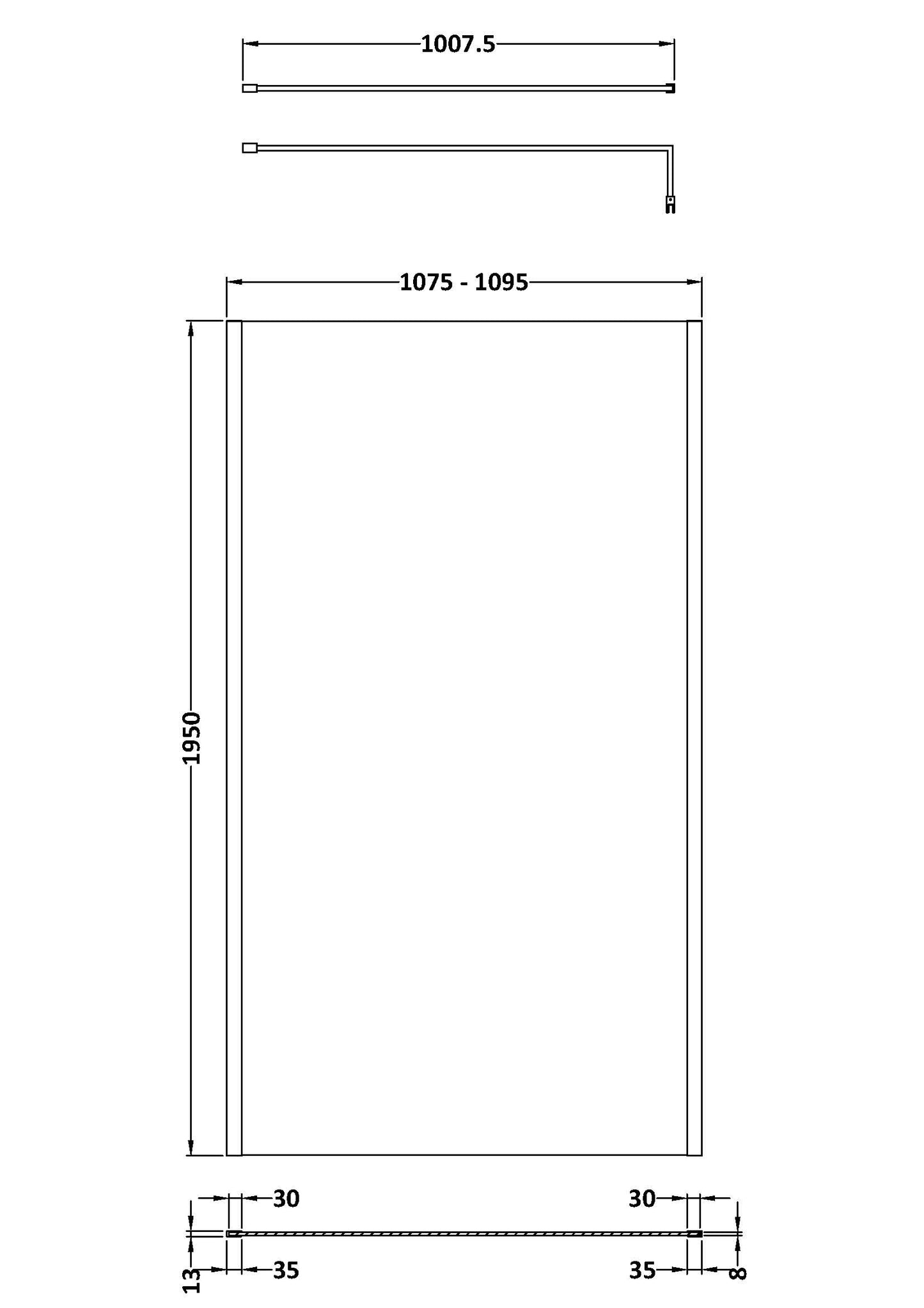 Hudson Reed 1100mm Outer Framed Wetroom Screen with Support Bar