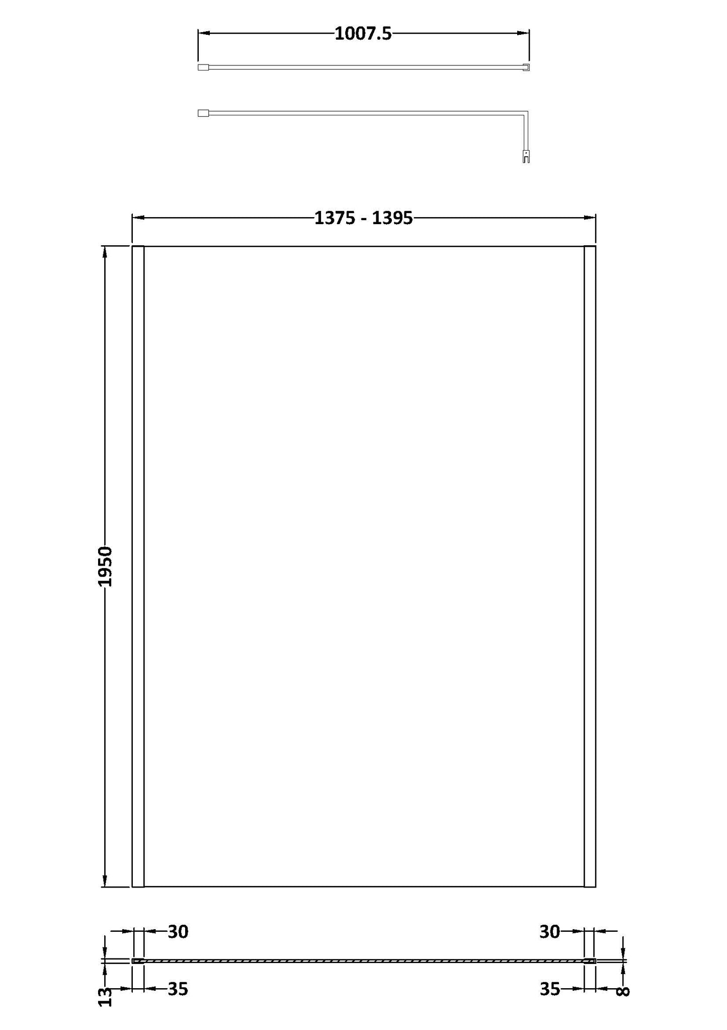Hudson Reed 1400mm Outer Framed Wetroom Screen with Support Bar