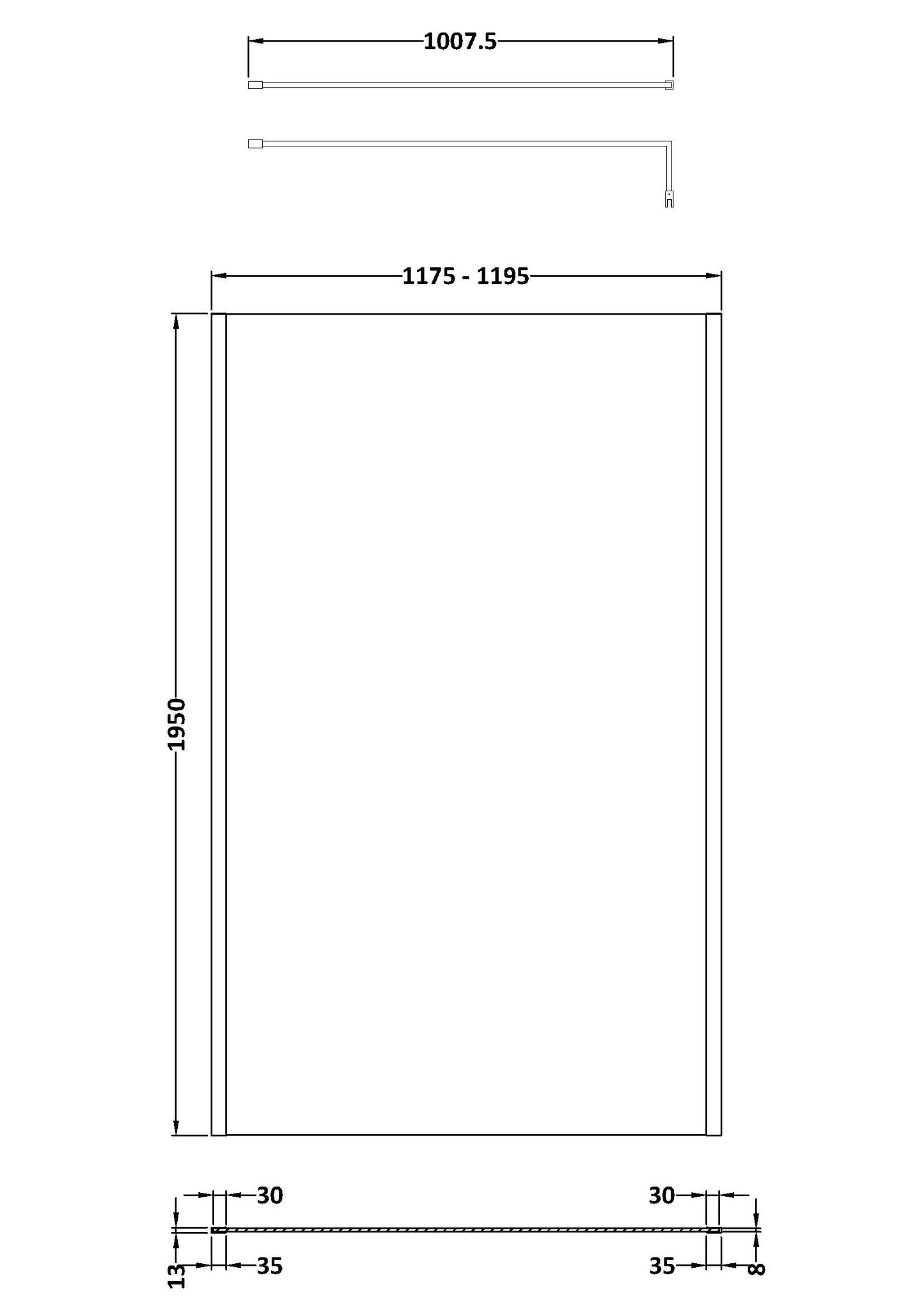 Hudson Reed 1200mm Outer Framed Wetroom Screen with Support Bar