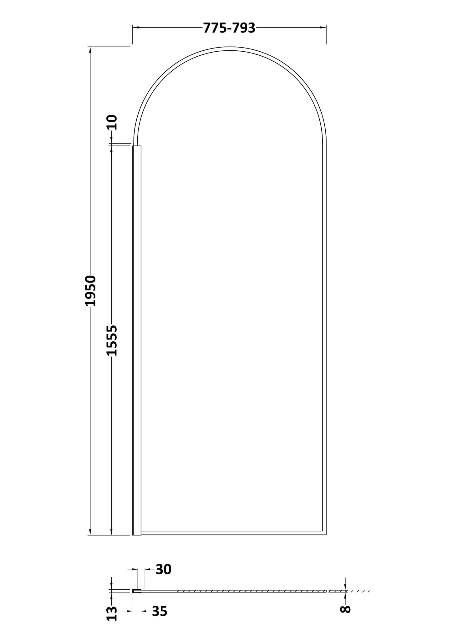 Hudson Reed 800mm Arched Wetroom Screen