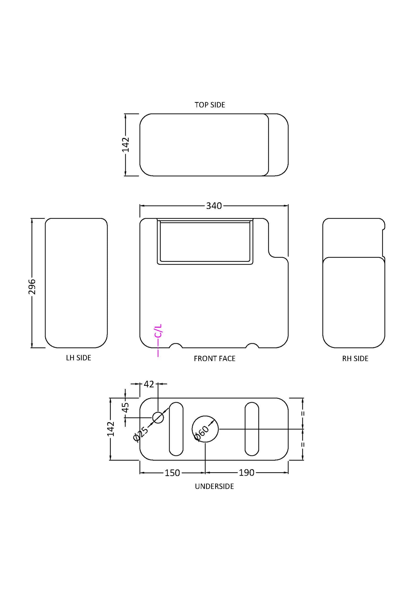 NUIE Dual Flush Concealed Cistern - Bottom Outlet