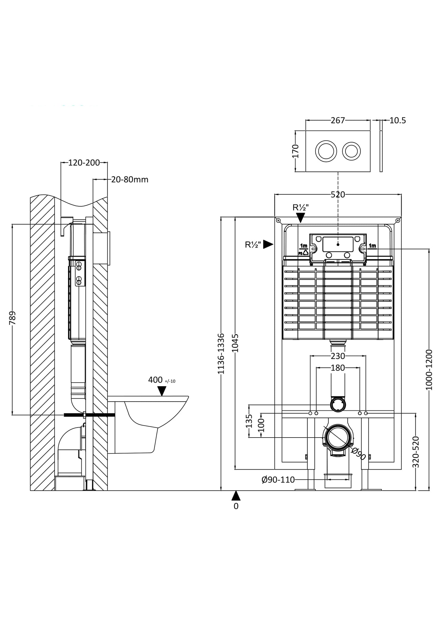 NUIE Dual Flush Concealed Cistern Frame Round Plate