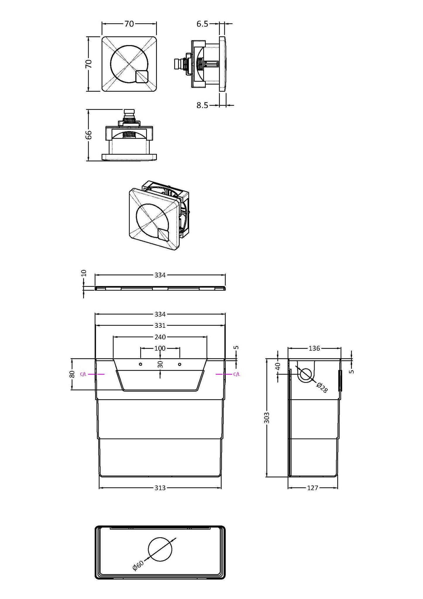 NUIE Universal Access Cistern & Brushed Brass Square Flush Plate