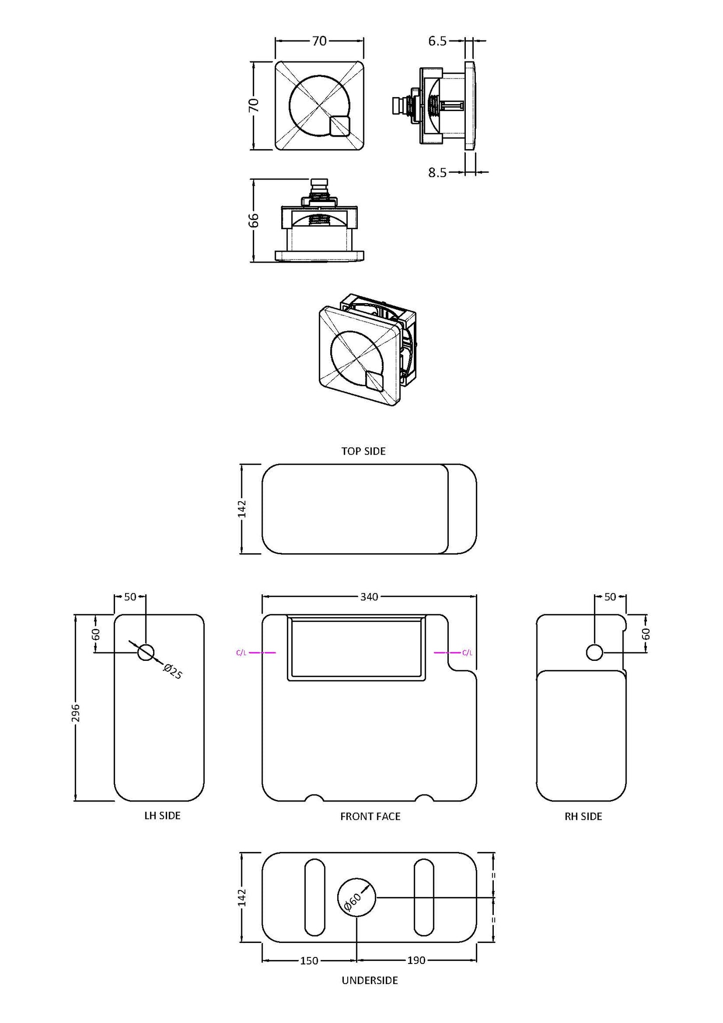 NUIE Universal Access Cistern & Black Square Flush Plate