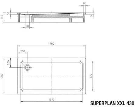 Kaldewei Superplan XXL 430-1 90x170cm 43300001, colour: White - 433000010001