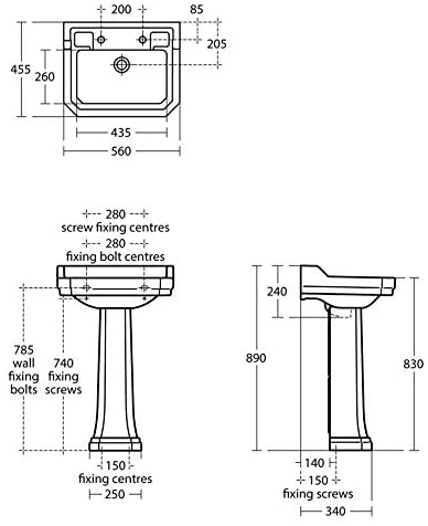 Ideal Standard U470101 Waverley Classic 560mm 2 Tap Hole Basin