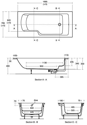 Ideal Standard E108801 Concept Freedom 170cmx80cm Idealform Plus+ Right Hand Bath