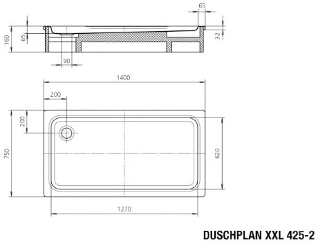 Kaldewei Ambience duschplan XXL 425åʉÛÒåÊ1åÊSteel Shower TrayåʉÛÒåÊ750åÊx 1400åÊmm Alpinweiss