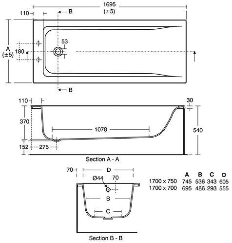 Ideal Standard E860001 Concept 170cm x 70cm Bath with No Tap Holes