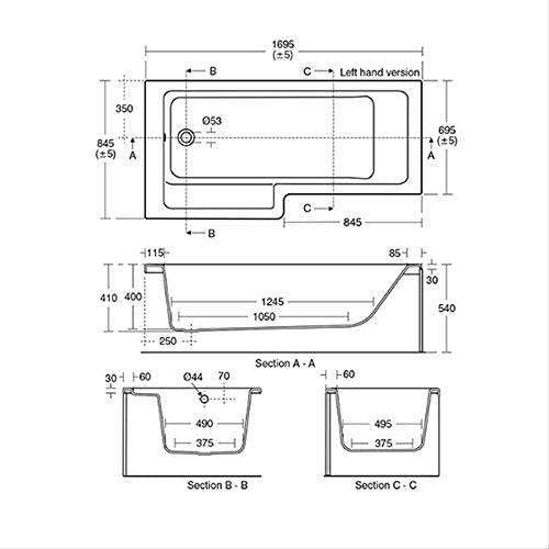 Ideal Standard E259401 Tempo Cube 170cm x 85cm Right Hand Shower Bath