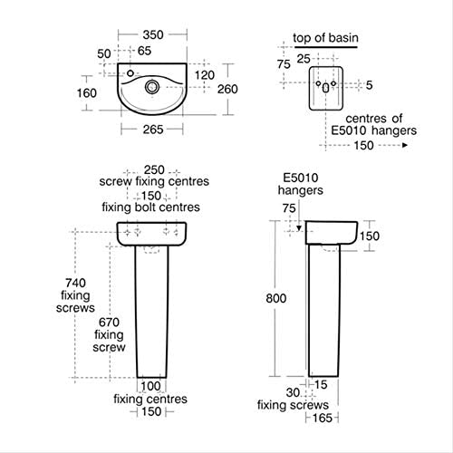 Ideal Standard E798801 Concept Arc 35cm Handrinse Washbasin 1 Left Hand Tap Hole with Overflow