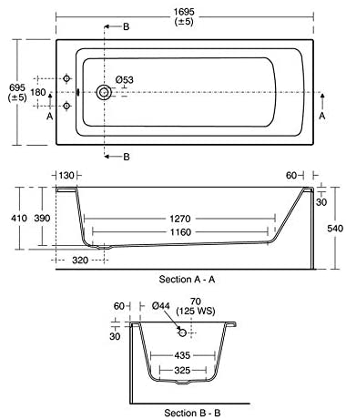 Ideal Standard E256401 Tempo Arc 1700 x 700mm 2 Tapholes Bath