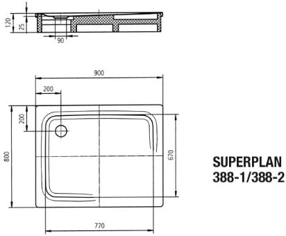 Kaldewei Superplan 388-1 80x90cm, colour: White - 447800010001