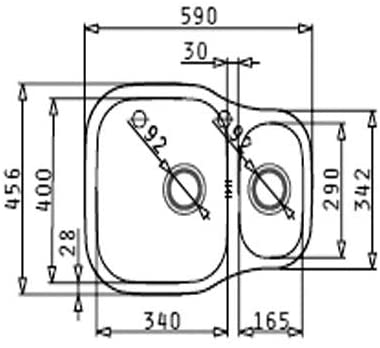 Pyramis Dione 590 x 460mm Large Right Hand Bowl Sink with Waste & Kit