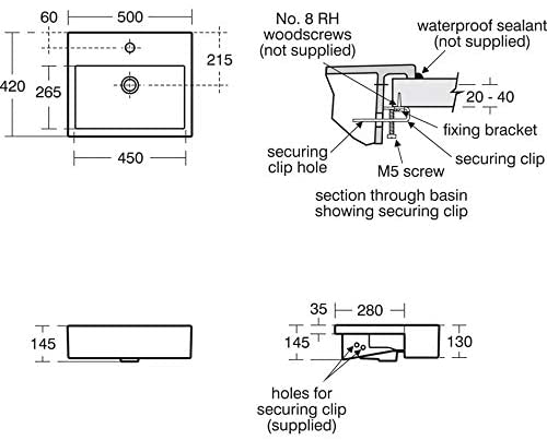 Ideal Standard K082101 Strada 500mm 1 Tap Hole Semi Countertop Basin