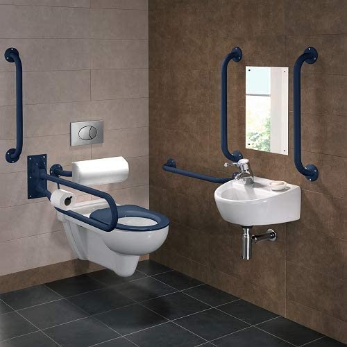 Twyford PK8251BE DOC M Rimless Wall Hung Pack, Left Hand, Blue Grab Rails & Seat