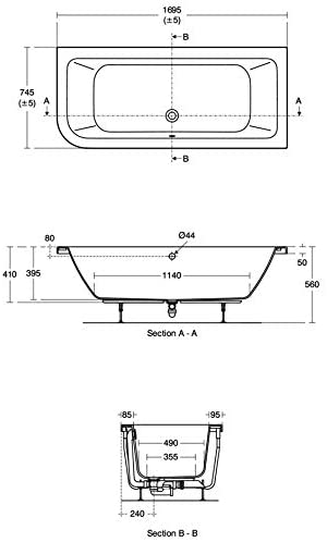 Ideal Standard E153901 Concept 170cm x 75cm Asymmetric Idealform Plus+ Bath