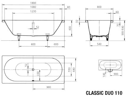 Kaldewei Classic Duo 110 180x80cm, colour: White - 291000010001