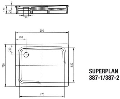 Kaldewei Stahl Duschwanne Avantgarde SUPERPLAN 387-1 750x900x25mm alpinweiss